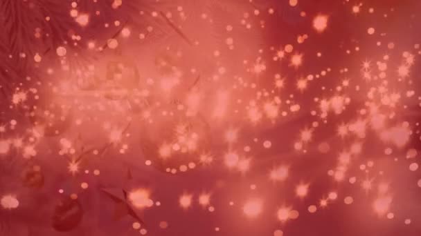 Animação Pontos Cintilantes Sobre Bugigangas Estrelas Decoradas Árvore Natal Digital — Vídeo de Stock