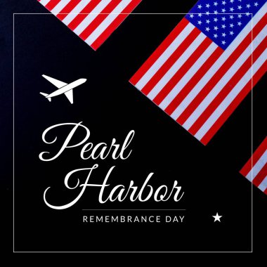 Pearl Harbor Anma Günü 'nün tasviri. Amerika, uçak ve yıldız şekilli bayraklarla dolu.. 