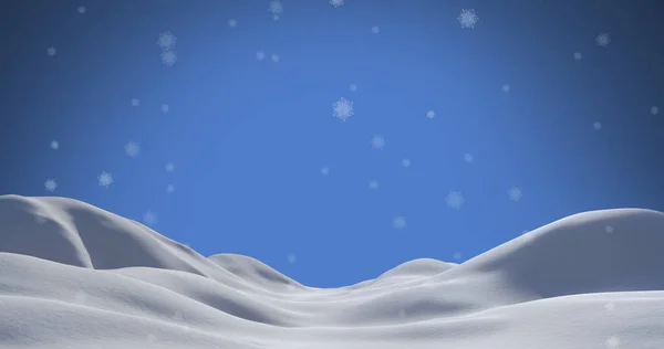 Зображення Сніжинок Падають Над Снігом Синім Тлом Різдво Зима Традиція — стокове фото