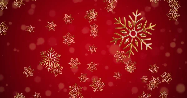Bild Snö Faller Och Ljusa Fläckar Röd Bakgrund Jul Tradition — Stockfoto