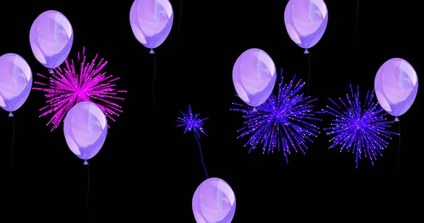 Image Lilac Balloons Pink Purple Christmas New Year Fireworks Night — Stock Photo, Image