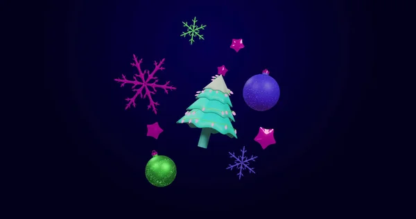 Bild Von Drehenden Weihnachtsbaum Und Dekorationen Auf Schwarzem Hintergrund Weihnachten — Stockfoto