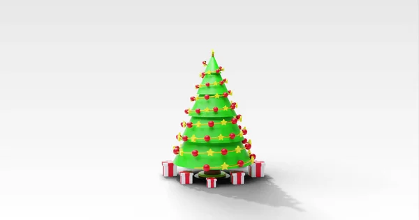 Bild Des Weihnachtsbaums Der Sich Auf Grauem Hintergrund Dreht Weihnachten — Stockfoto