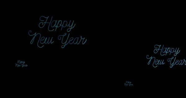 Image of happy new year text in blue handwriting on black background. new year, celebration, party, tradition and seasonal event concept digitally generated image.