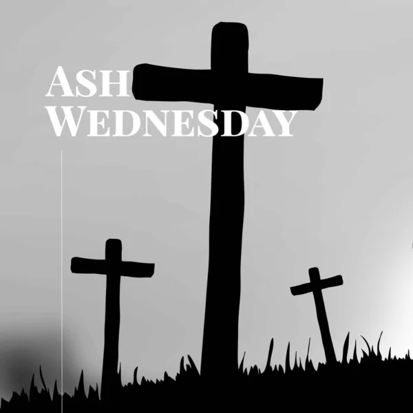 灰の水曜日のテキストの構成黒と白の3つの十字架上 灰の水曜日 キリスト教 宗教と伝統の概念は デジタル画像を生成 — ストック写真