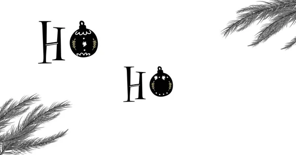 在白色背景上的Ho Ho文字上方的冷杉树枝图像 圣诞节 传统和庆祝概念数字生成的图像 — 图库照片