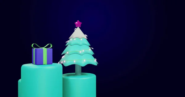 Bild Von Drehenden Weihnachtsbaum Und Geschenk Auf Schwarzem Hintergrund Weihnachten — Stockfoto