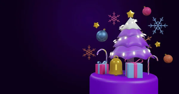 Bild Von Drehenden Weihnachtsbaum Und Dekorationen Auf Schwarzem Hintergrund Weihnachten — Stockfoto