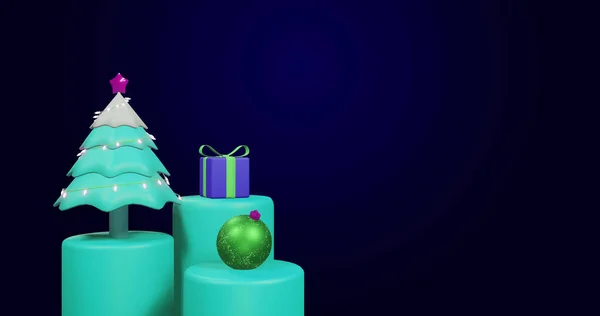 Afbeelding Van Draaiende Kerstboom Aanwezig Zwarte Achtergrond Kerst Festiviteit Feest — Stockfoto