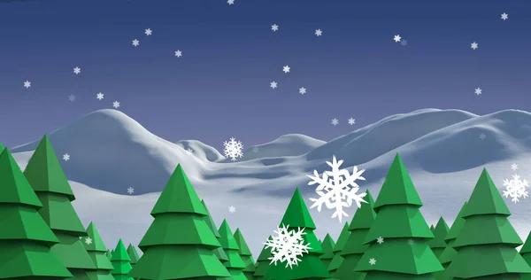 Изображение Снега Падающего Елку Зимнем Пейзаже Рождество Традиции Концепция Празднования — стоковое фото