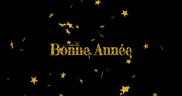 Afbeelding Van Bonne Annee Tekst Goud Met Gouden Sterren Vallen — Stockfoto