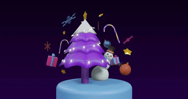 Image Spinning Christmas Tree Decorations Black Background Christmas Festivity Celebration — Stock Photo, Image
