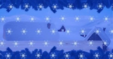 Noel kış manzarasına yağan kar animasyonu. Noel, şenlik, kutlama ve gelenek konsepti dijital olarak oluşturuldu.