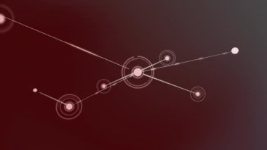 Kırmızı gradyan arkaplan üzerinde yüzen bağlantı ağının animasyonu. Küresel ağ ve iş teknolojisi kavramı