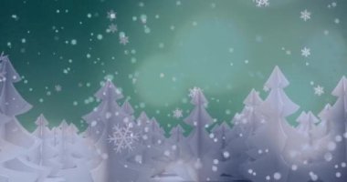 Yılbaşı ağaçlarının üzerine düşen kar animasyonu. Noel, şenlik, kutlama ve gelenek konsepti dijital olarak oluşturuldu.