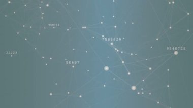 Değişen sayıların animasyonu ve mavi gradyan arka plana karşı bağlantı ağı. Küresel ağ ve iş teknolojisi kavramı