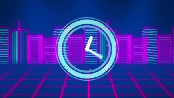 시그널 시계와 모델의 애니메이션 보라색 배경에 대항하는 만들어 컴퓨터 인터페이스 — 비디오