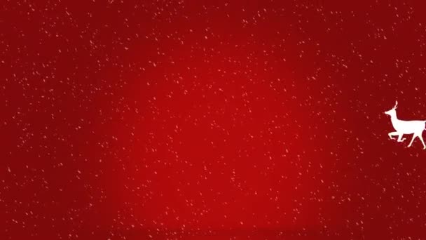 Animace Vánočních Pozdravů Text Santa Claus Saních Soby Červeném Pozadí — Stock video