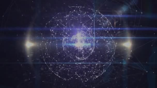 Анимация Земного Шара Сетью Соединений Светящимися Точками Концепция Глобальных Вычислений — стоковое видео
