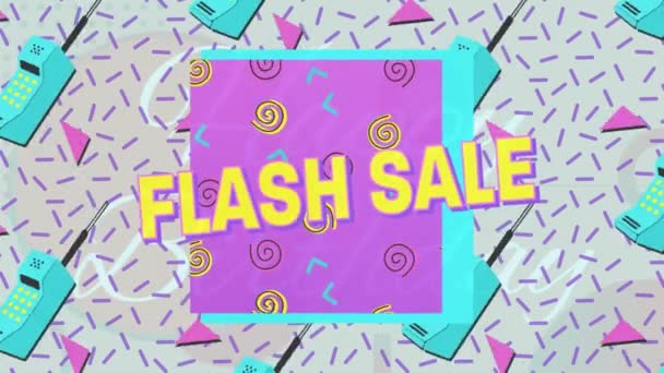 Animatie Van Flash Sale Tekst Banner Telefoon Pictogrammen Naadloze Patroon — Stockvideo