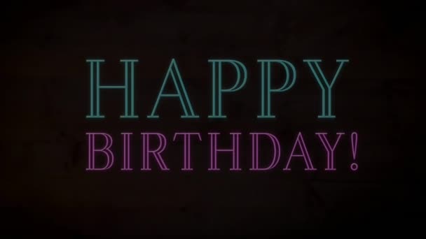 Animação Neon Feliz Aniversário Banner Texto Contra Fundo Preto Celebração — Vídeo de Stock