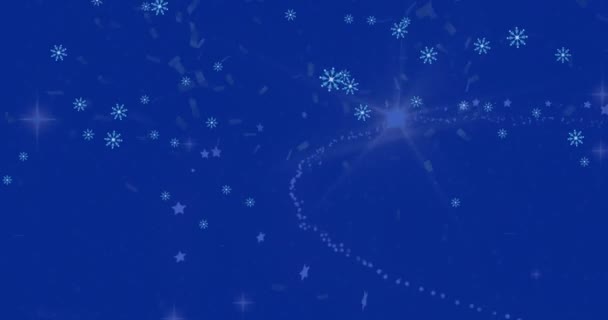 Animacja Płatków Śniegu Konfetti Spadające Spadającą Gwiazdę Tworzącą Choinkę Święta — Wideo stockowe