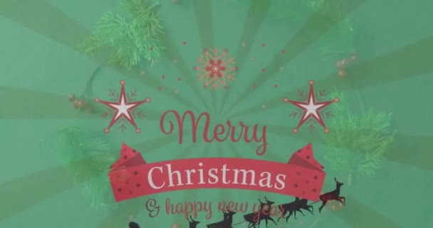 비디오에는 베리와 녹색의 크리스마스 장식의 사진이 있으며 장식은 벽난로와 크리스마스 — 비디오