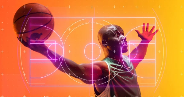 Kel Afro Amerikan Oyuncuyu Şok Etti Kollarını Artı Işaretler Basketbol — Stok fotoğraf