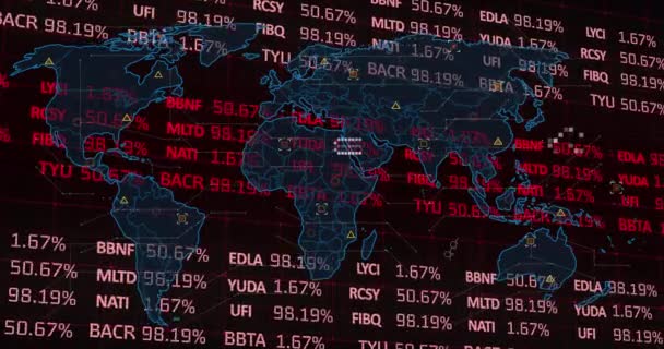 Dünya Haritasının Kara Arka Planda Borsada Canlandırılması Küresel Finans Dijital — Stok video