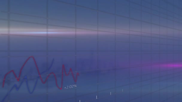 Animation Statistical Data Processing Grid Network Light Trails Blue Background — Stock Video