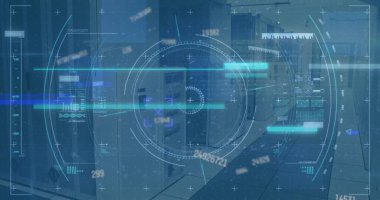 Boş ofis üzerinde tarama ve veri işleme alanı resmi. Küresel iletişim teknolojisi ve veri paylaşım kavramı dijital olarak oluşturulmuş görüntü.