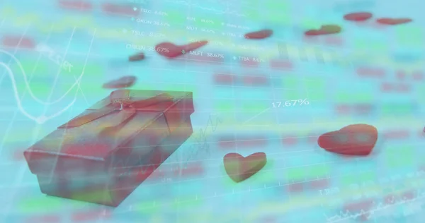 Image Gift Box Heart Shapes Moving Graphs Trading Board Digital — Stock Photo, Image