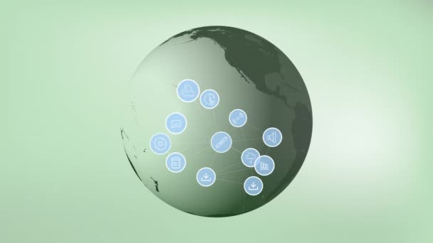Animation Icons Connected Lines Rotating Globe Abstract Background Digitally Generated — Stock Video