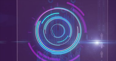 Bilimsel grafik üzerinde hareket eden bir çember ve ışık görüntüsü. küresel bilim, bağlantılar ve dijital arayüz konsepti dijital olarak oluşturulmuş görüntü.