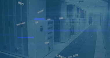 Boş ofis üzerinde tarama ve veri işleme alanı resmi. Küresel iletişim teknolojisi ve veri paylaşım kavramı dijital olarak oluşturulmuş görüntü.