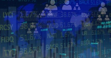 Çeşitli mali veriler ve Avrupa Birliği finansal verileri üzerinden finansal veri işleme görüntüsü. Küresel işletme veri işleme ve dijital arayüz konsepti dijital olarak oluşturulmuş resim.