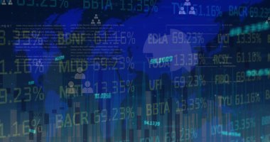 Çeşitli mali veriler ve Avrupa Birliği finansal verileri üzerinden finansal veri işleme görüntüsü. Küresel işletme veri işleme ve dijital arayüz konsepti dijital olarak oluşturulmuş resim.