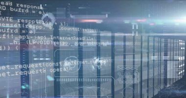 Sunucu odasındaki veri işleme ve şekillerin resmi. küresel iş ve dijital arayüz kavramı dijital olarak oluşturulmuş görüntü.