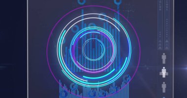 Bilimsel grafik üzerinde hareket eden bir çember ve ışık görüntüsü. küresel bilim, bağlantılar ve dijital arayüz konsepti dijital olarak oluşturulmuş görüntü.