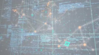 Gri arkaplan üzerinde veri işleme ve profil simgeleri ağının animasyonu. Küresel ağ ve iş teknolojisi kavramı