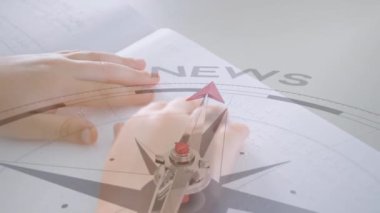 Kafkas çocuk körler alfabesi okurken üzerinde yazı olan pusula animasyonu. Küresel eğitim, öğrenme ve dijital arayüz kavramı dijital olarak oluşturulmuş video.