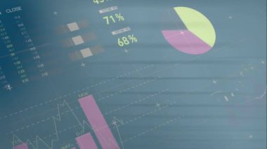 Gri arka planda finansal veri işleme animasyonu. Küresel iş, finans ve dijital arayüz kavramı dijital olarak oluşturulmuş video.