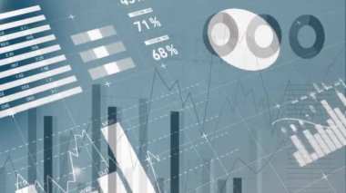 Bu animasyondaki iş istatistikleri yeşil ekrana karşı sol alt köşeye doğru ilerliyor. Mavi aygıt ekranında çeşitli grafikler.
