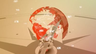 Dönen dünyada birbirine bağlı noktaların animasyonu ve manyetik pusula üzerinde değişen sayılar. Dijital olarak üretilmiş, hologram, küreselleşme, yön bulma, navigasyon, rakamlar ve teknoloji kavramı.