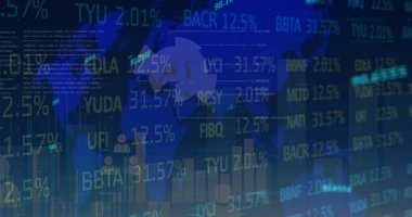 Çeşitli mali veriler ve Avrupa Birliği finansal verileri üzerinden finansal veri işleme görüntüsü. Küresel işletme veri işleme ve dijital arayüz konsepti dijital olarak oluşturulmuş resim.