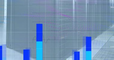 Sunucu odasında finansal veri işleme animasyonu. küresel iş, finans ve dijital arayüz kavramı dijital olarak oluşturulmuş video.