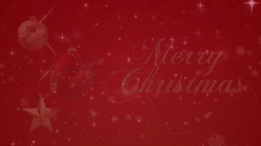 Mutlu noel mesajlarında, asılı yıldızlarda ve mücevherlerde kar taneleri ve lenslerin canlandırılması. Dijital olarak üretilmiş, hologram, aydınlatılmış, kış, tatil, kutlama ve gelenek kavramı.