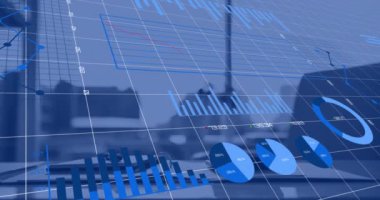 Ofisteki bir masanın kapatılmasına karşı istatistiksel veri işleme animasyonu. İş veri teknolojisi kavramı