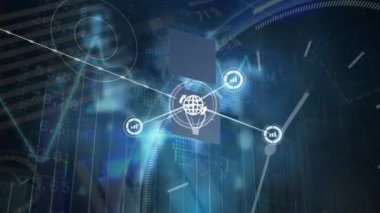 Animation of network of connections over data processing. Global business and digital interface concept digitally generated video.
