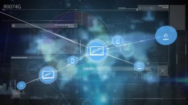 Animation of network of connections over data processing. Global business and digital interface concept digitally generated video.